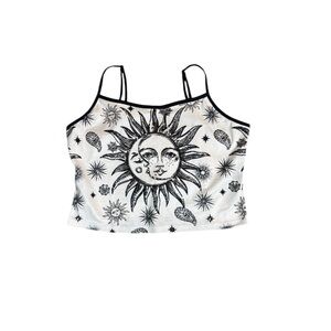 Sun & Moon Celestial Graphic Crop Top White Black Tank Size Small Boho Y2K